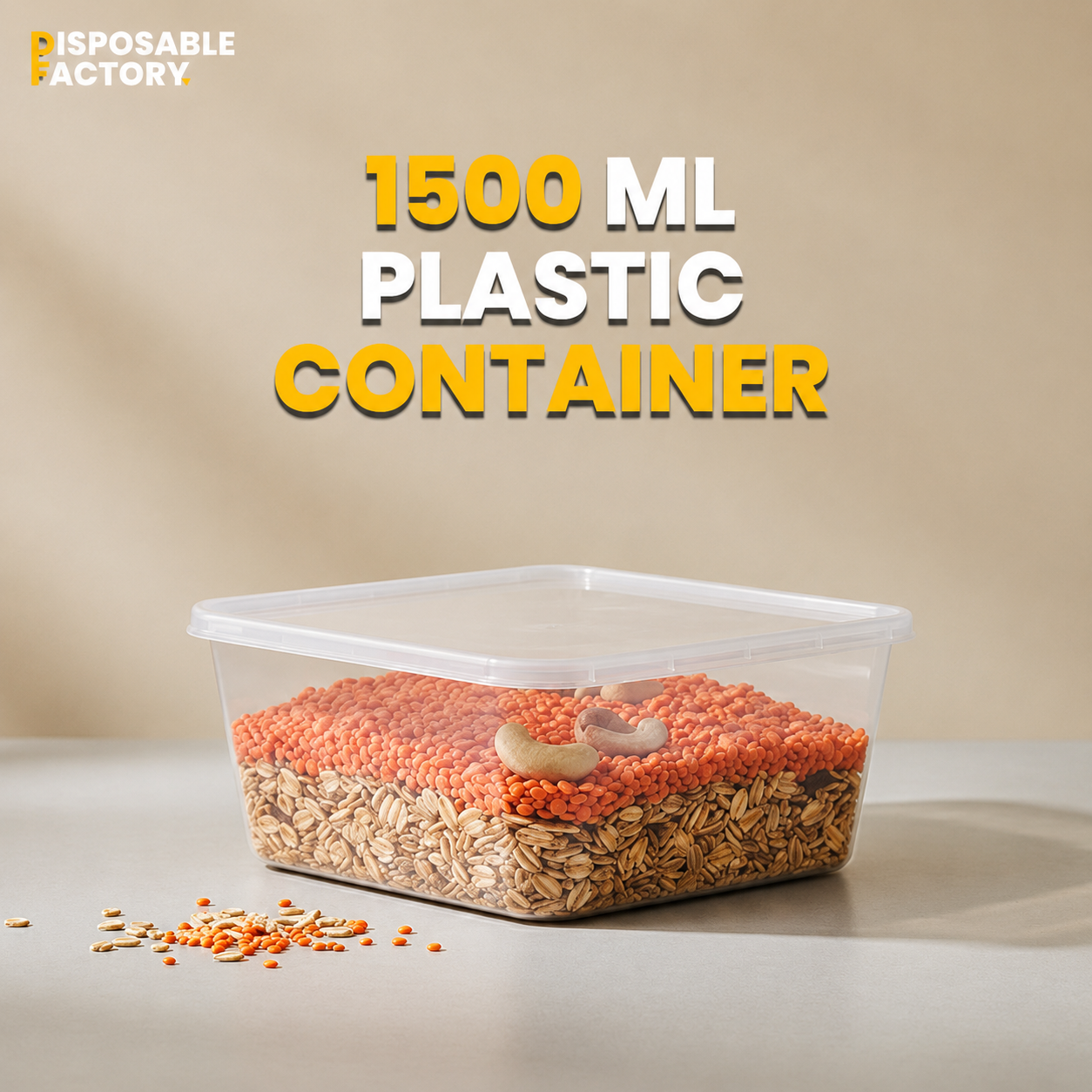 Plastic Container Transparent - 1500ml (Square)
