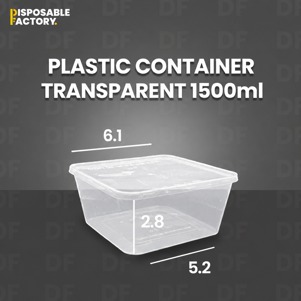 Plastic Container Transparent - 1500ml (Square)