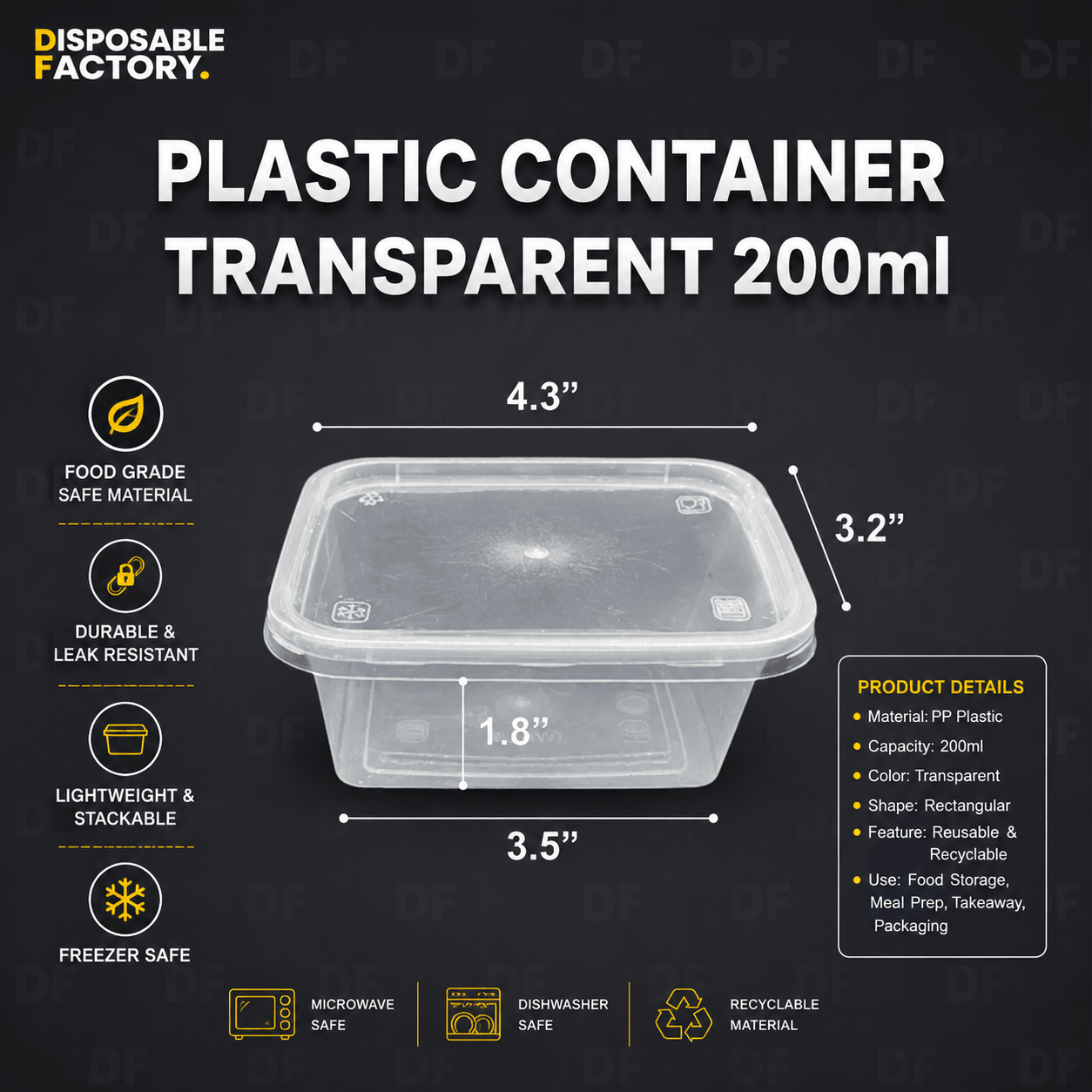 Plastic Container Transparent – 200ml