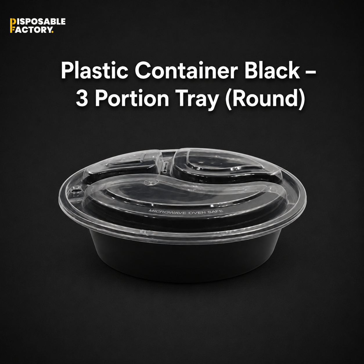 Plastic Container Black – 3 Portion Tray (Round)