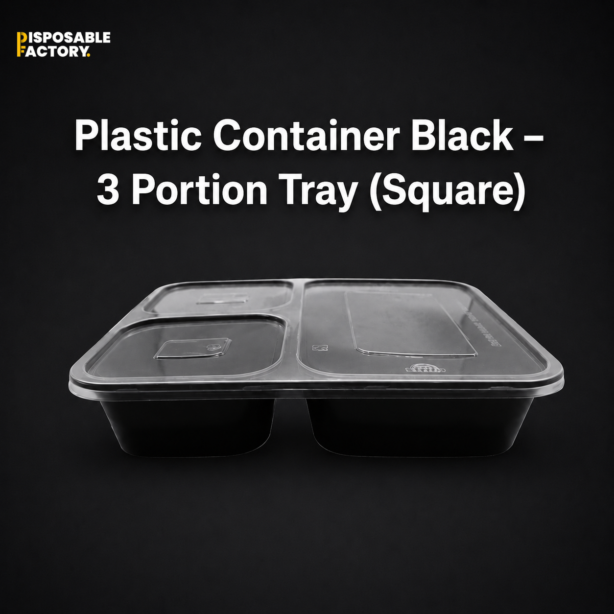 Plastic Container Black – 3 Portion Tray (Square) Plastic Container Black – 3 Portion Tray (Square)