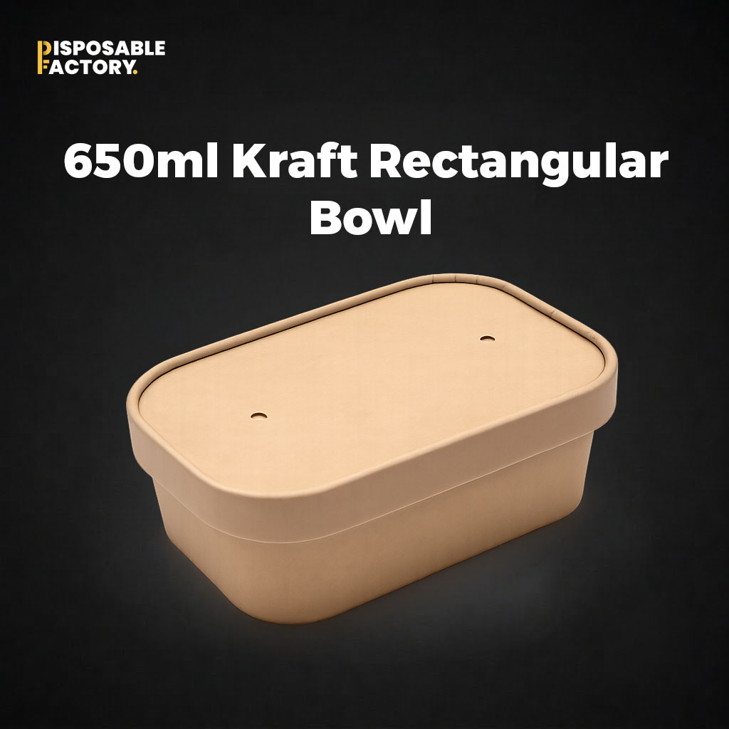 650ml Kraft Rectangular Bowl With Lid 650ml rectangular kraft bowl with matching lid