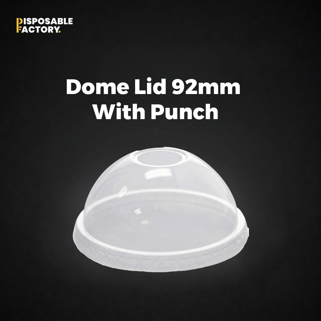 Dome Lid 92mm With Punch 92mm transparent dome lid with punched straw opening