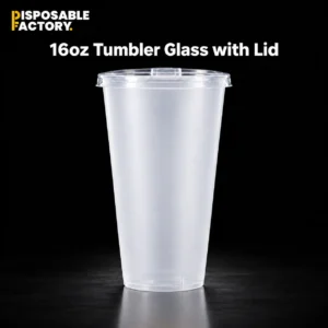 Empty 16oz transparent tumbler with fitted lid