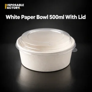 500ml white paper food bowl with transparent lid