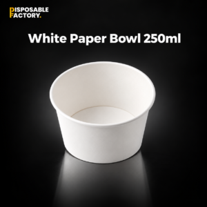 Empty 250ml white paper bowl shown from above